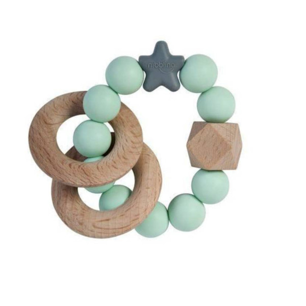Beißring aus Holz und Silikon mint